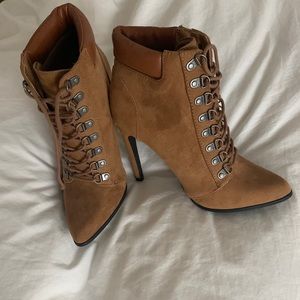 Brown heeled ankle booties